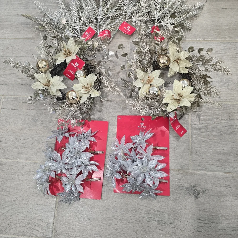 Elegant Silver and Cream Holiday Wreath Set Bundle